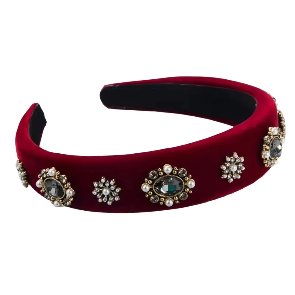 Elegant Baroque Red Velvet Embellished Headband